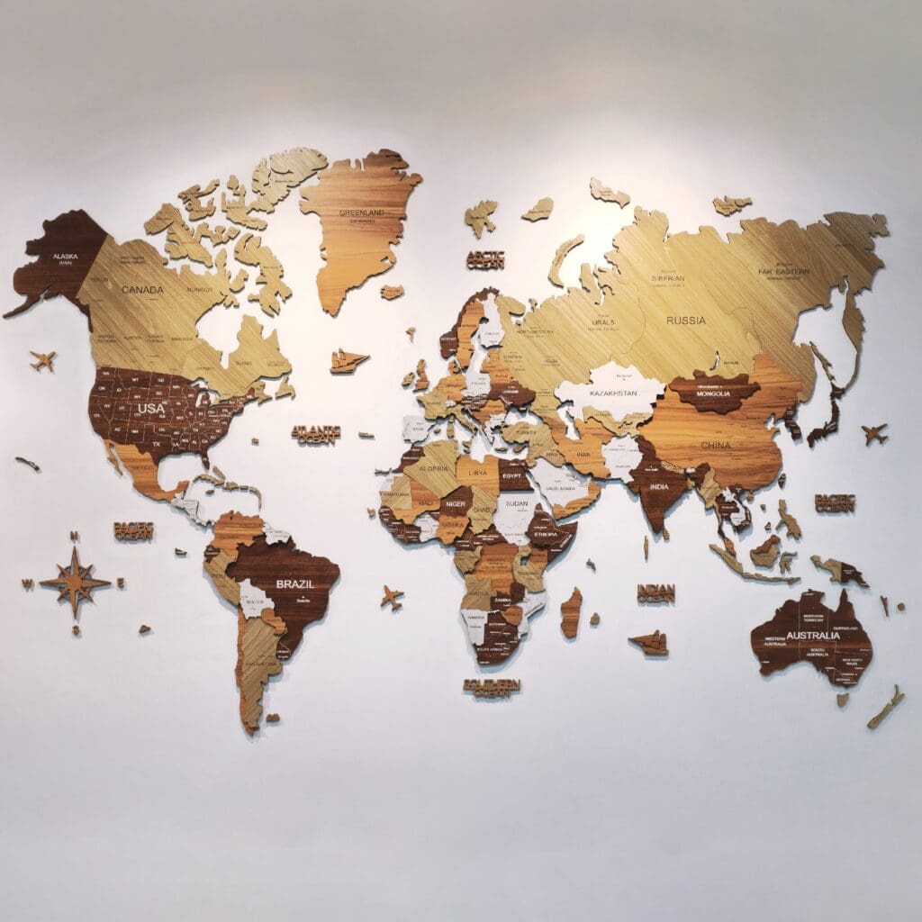 Bản Đồ Thế Giới Bằng Gỗ 3D – Mix 4 màu (demo sản phẩm 4)